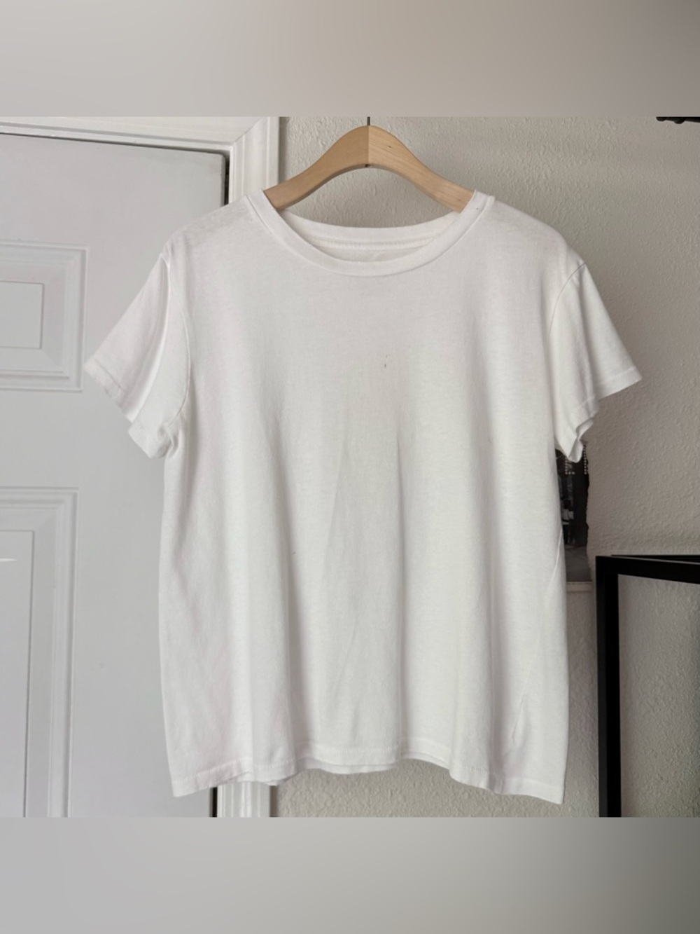 NILI LOTAN‎ white cotton crew neck short sleeve boxy cropped knit tee top